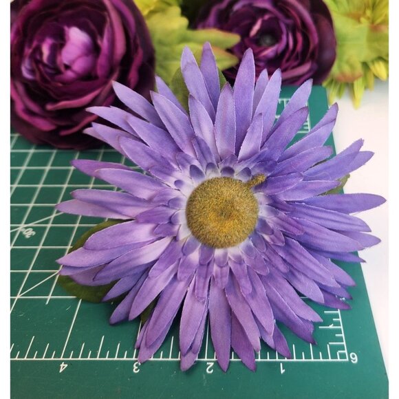Artificial Floral Heads – Purple & Green Fabric Flowers for Wreaths, DIY Crafts, - Picture 6 of 13